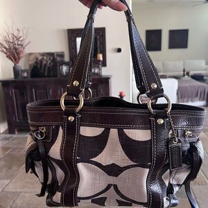 Coach Brown and Cream Shoulder Bag